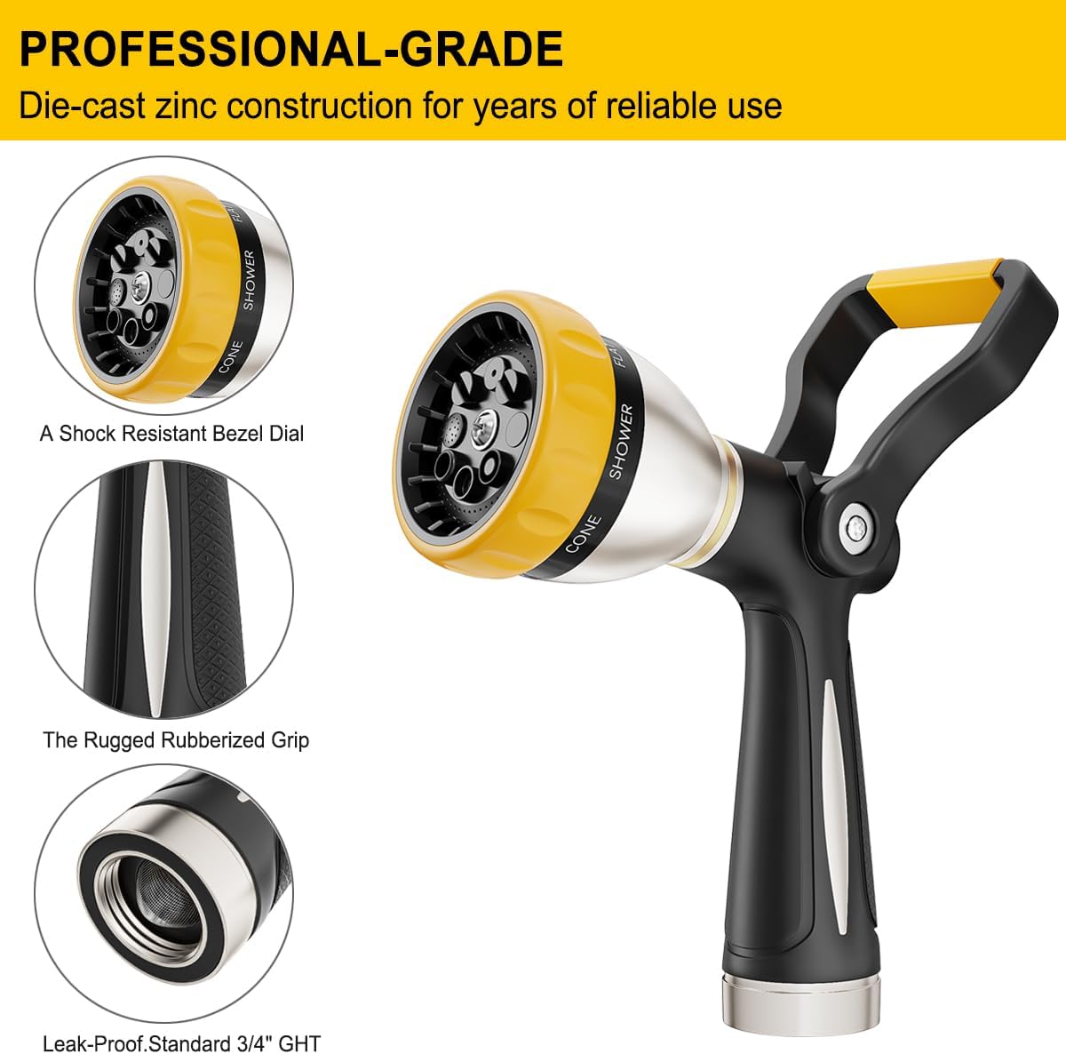 FANHAO Heavy Duty Fireman's Hose Nozzle with 8 Spray Patterns - FANHAO