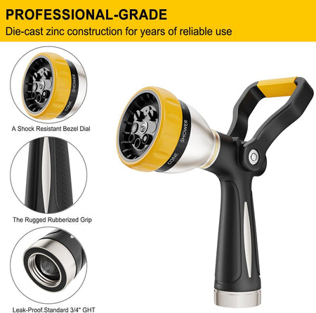 FANHAO Heavy Duty Fireman's Hose Nozzle with 8 Spray Patterns - FANHAO