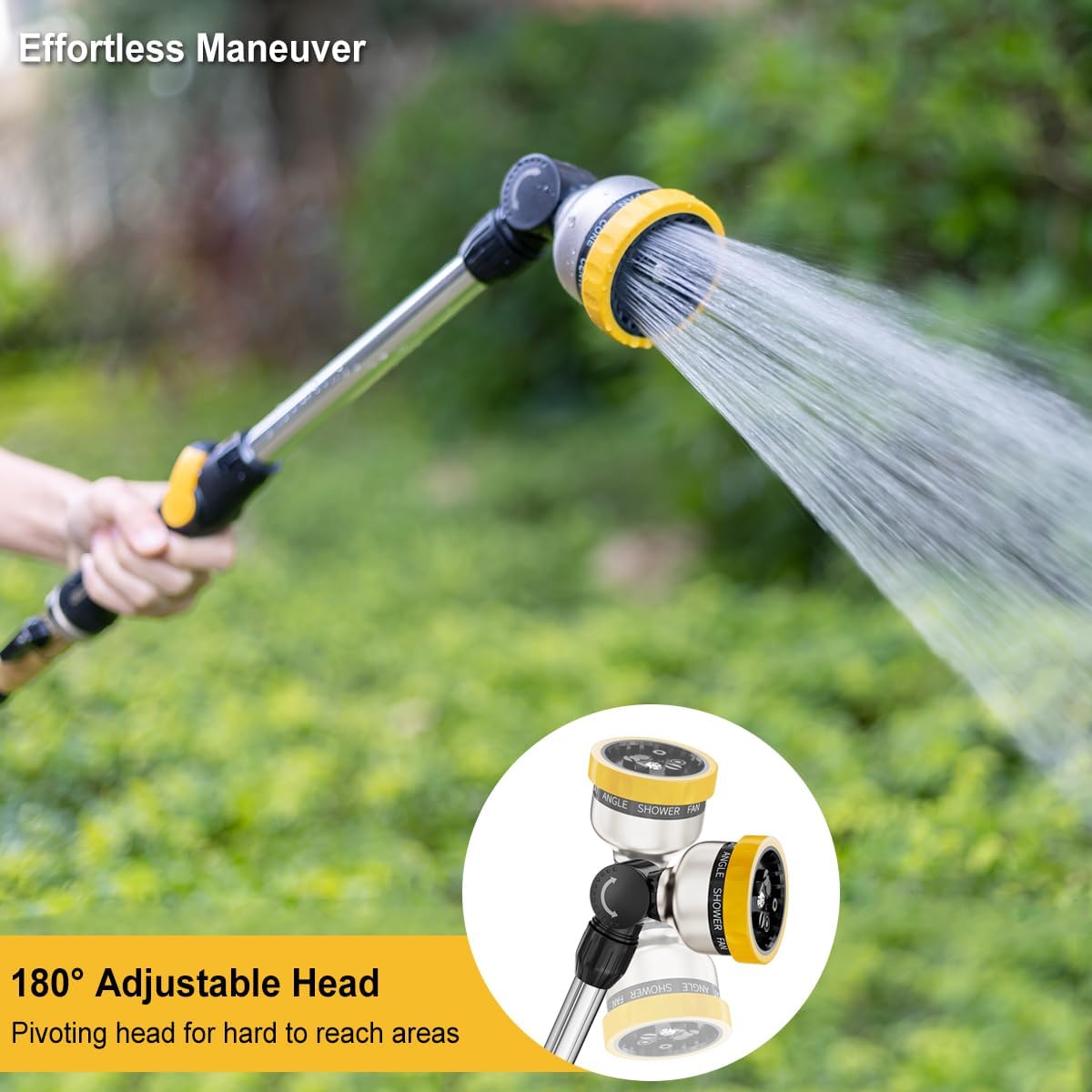 FANHAO Metal Watering Wand,  16-Inch Heavy Duty Garden Hose Wand with 9 Spray Patterns-Yellow - FANHAO