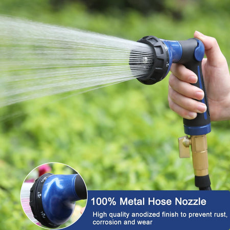 FANHAO Garden Hose Nozzle 100% Heavy Duty Metal Water Hose Sprayer with 8 Spray Patterns-Blue - FANHAO