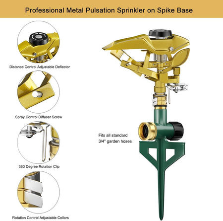 FANHAO Heavy Duty Pulsating Lawn Sprinkler on Spike Base - FANHAO