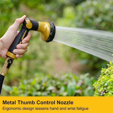 FANHAO Garden Hose Nozzle Heavy Duty,100% Metal Water Hose Sprayer with 8 Spray Patterns-Yellow - FANHAO