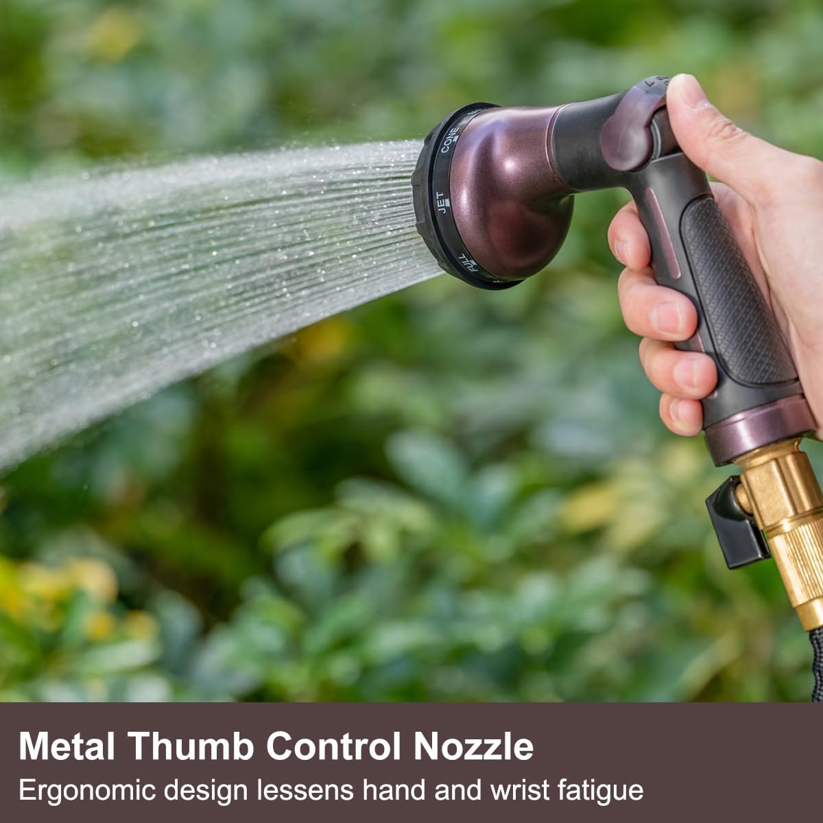 FANHAO Garden Hose Nozzle Heavy Duty,100% Metal Water Hose Sprayer with 8 Spray Patterns-Bronze
