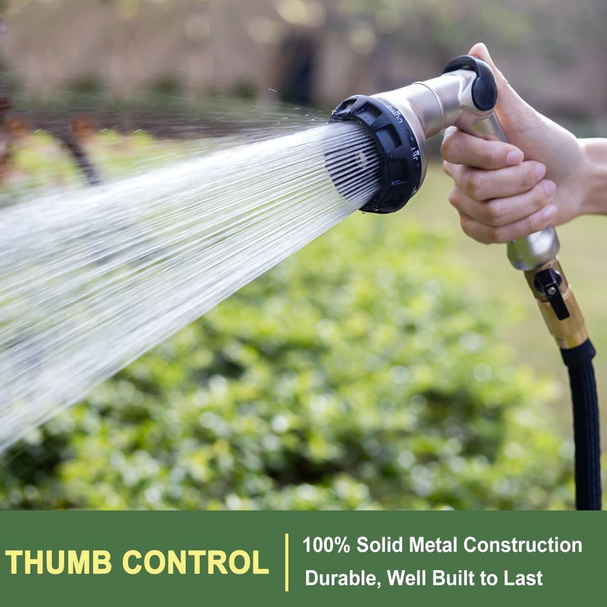 FANHAO Professional Heavy Duty Garden Hose Nozzle, 100% Metal Thumb Control Water Hose Sprayer with 8 Spray Patterns - FANHAO
