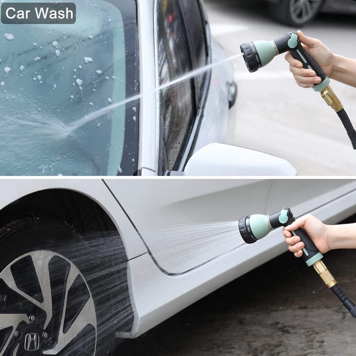 FANHAO Garden Hose Nozzle Heavy Duty, 100% Metal Water Hose Nozzle Sprayer with 8 Spray Patterns-Light Green - FANHAO