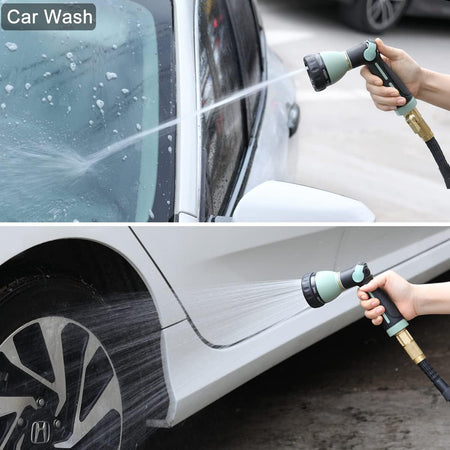 FANHAO Garden Hose Nozzle Heavy Duty, 100% Metal Water Hose Nozzle Sprayer with 8 Spray Patterns-Light Green - FANHAO