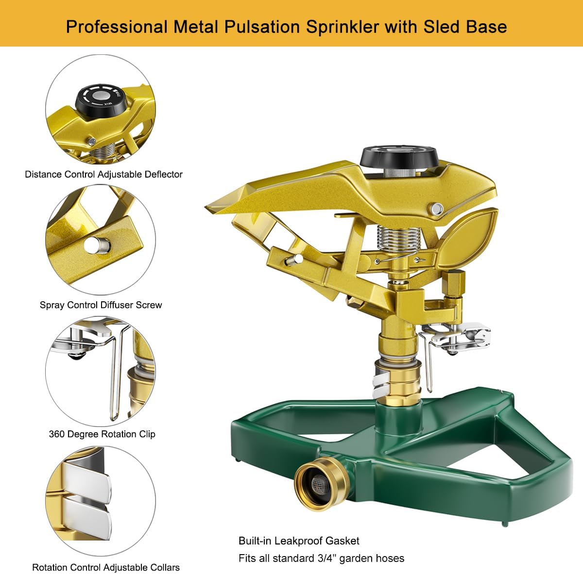 FANHAO Heavy Duty Pulsating Impact Lawn Sprinkler with Metal Base - FANHAO