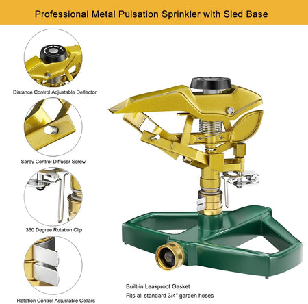 FANHAO Heavy Duty Pulsating Impact Lawn Sprinkler with Metal Base - FANHAO