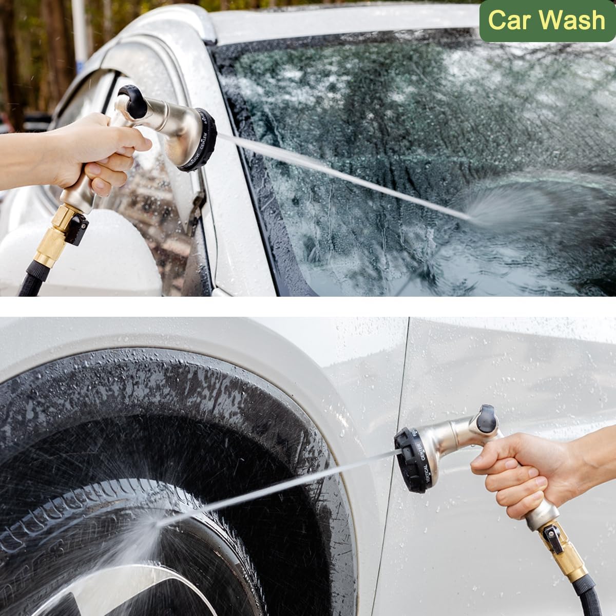 FANHAO Professional Heavy Duty Garden Hose Nozzle, 100% Metal Thumb Control Water Hose Sprayer with 8 Spray Patterns - FANHAO