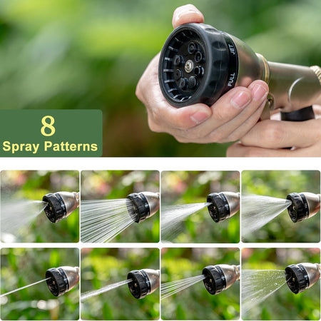 FANHAO Heavy Duty Garden Hose Nozzle, 100% Metal Water Nozzle with 8 Adjustable Spray Patterns-Black - FANHAO