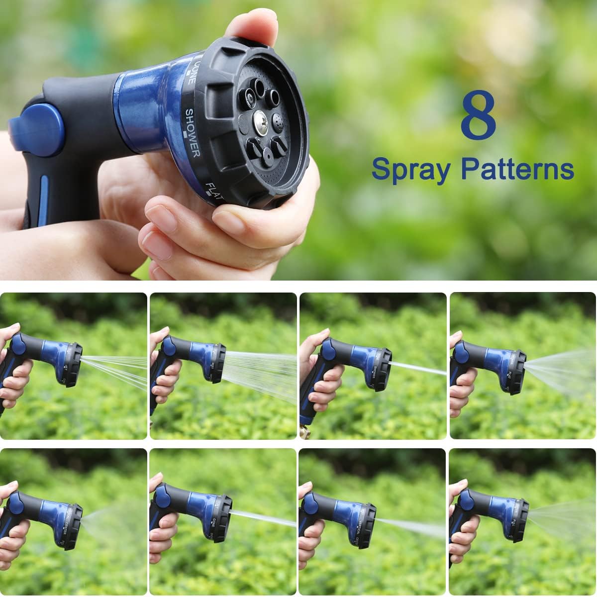 FANHAO Garden Hose Nozzle 100% Heavy Duty Metal Water Hose Sprayer with 8 Spray Patterns-Blue - FANHAO