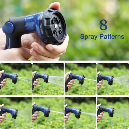 FANHAO Garden Hose Nozzle 100% Heavy Duty Metal Water Hose Sprayer with 8 Spray Patterns-Blue - FANHAO