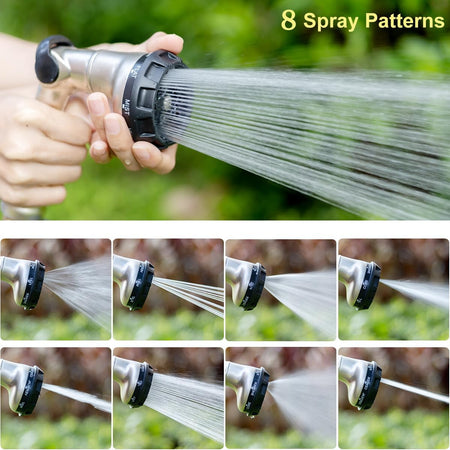 FANHAO Professional Heavy Duty Garden Hose Nozzle, 100% Metal Thumb Control Water Hose Sprayer with 8 Spray Patterns - FANHAO