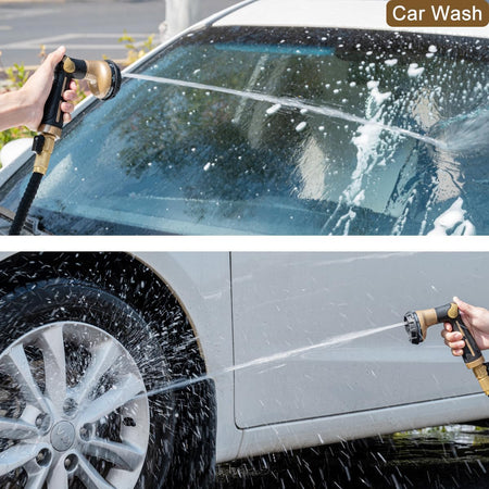 FANHAO Garden Hose Nozzle Heavy Duty,100% Metal Water Hose Sprayer with 8 Spray Patterns-Khaki - FANHAO