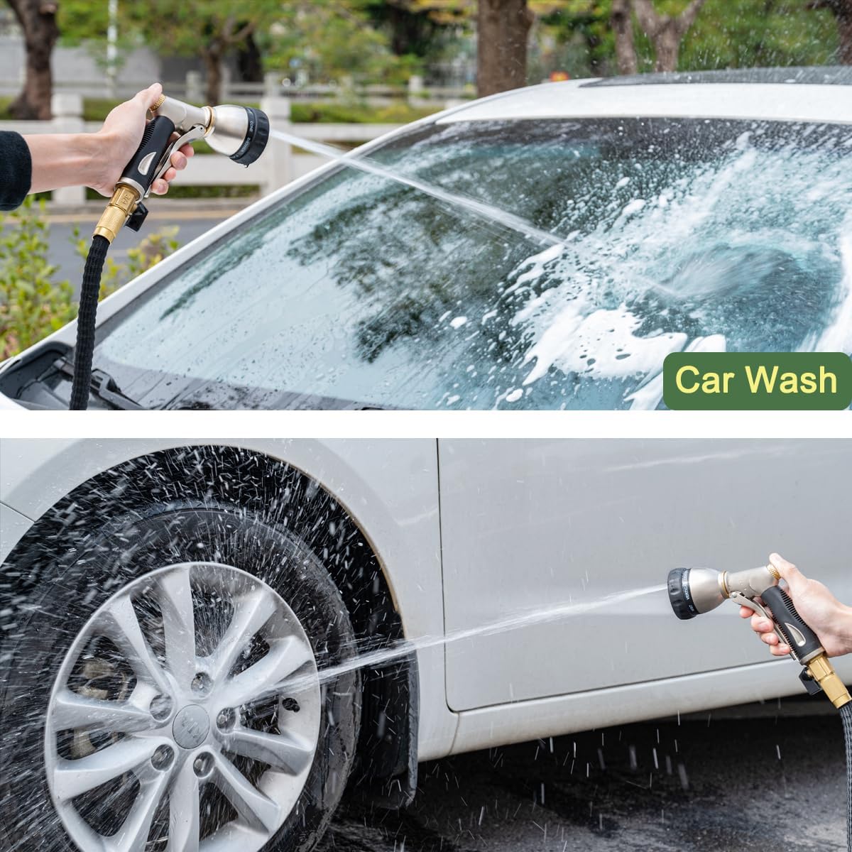 FANHAO Heavy Duty Garden Hose Nozzle, 100% Metal Water Nozzle with 8 Adjustable Spray Patterns-Black - FANHAO