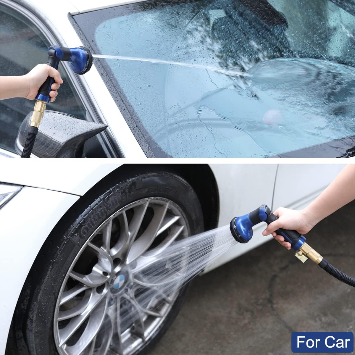 FANHAO Garden Hose Nozzle 100% Heavy Duty Metal Water Hose Sprayer with 8 Spray Patterns-Blue - FANHAO