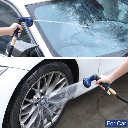 FANHAO Garden Hose Nozzle 100% Heavy Duty Metal Water Hose Sprayer with 8 Spray Patterns-Blue - FANHAO