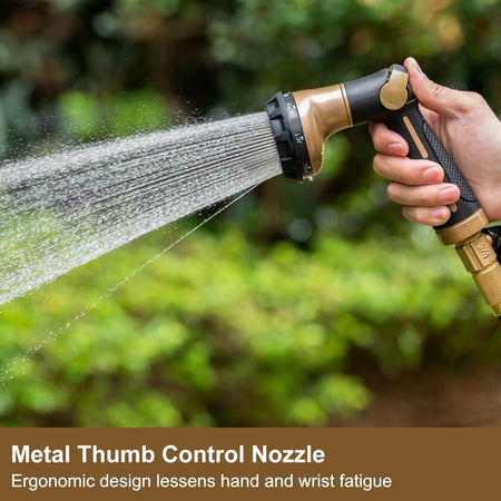 FANHAO Garden Hose Nozzle Heavy Duty,100% Metal Water Hose Sprayer with 8 Spray Patterns-Khaki - FANHAO