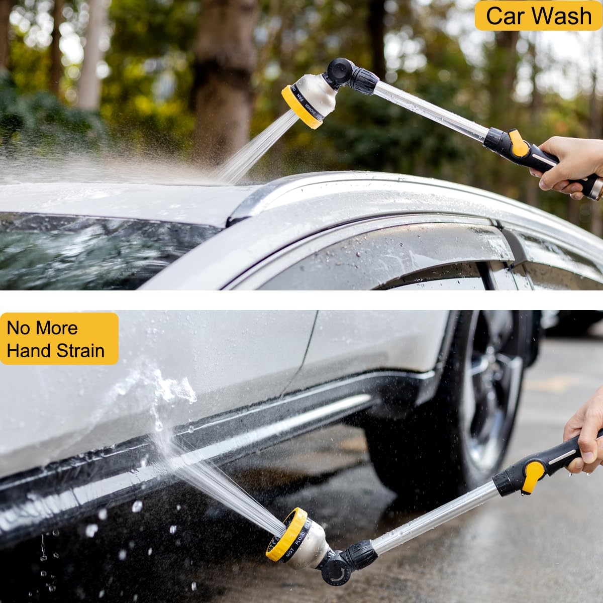 FANHAO Metal Watering Wand,  16-Inch Heavy Duty Garden Hose Wand with 9 Spray Patterns-Yellow - FANHAO