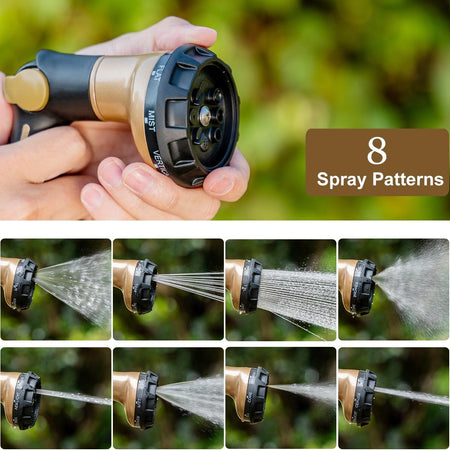 FANHAO Garden Hose Nozzle Heavy Duty,100% Metal Water Hose Sprayer with 8 Spray Patterns-Khaki - FANHAO