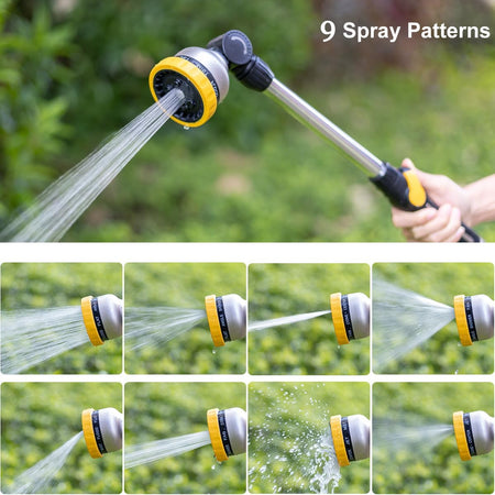 FANHAO Metal Watering Wand,  16-Inch Heavy Duty Garden Hose Wand with 9 Spray Patterns-Yellow - FANHAO