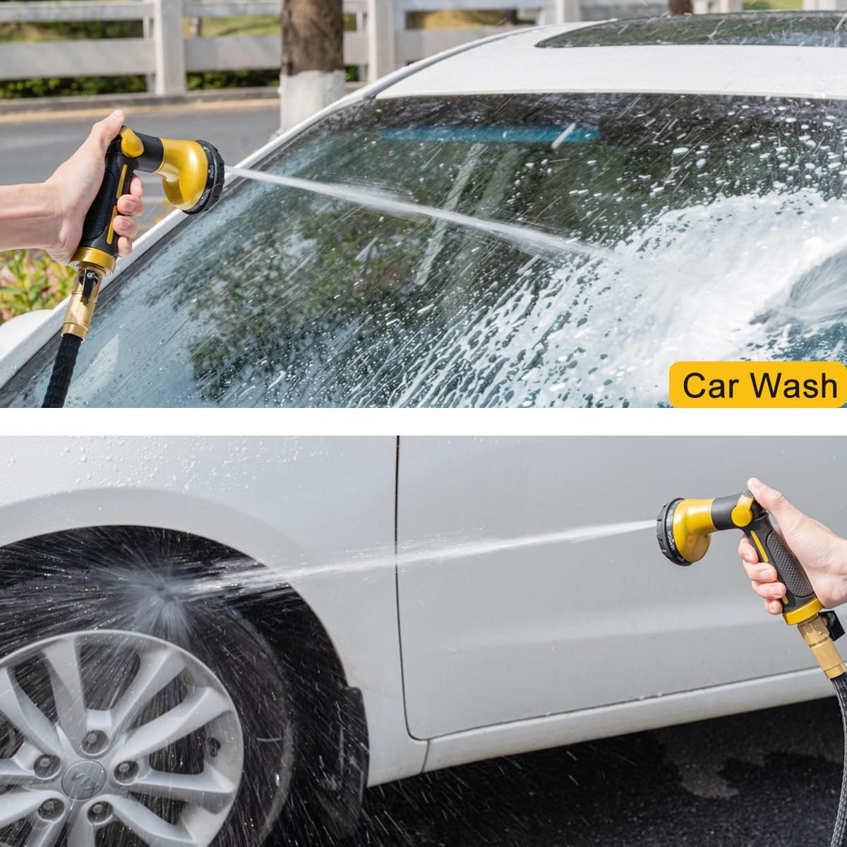 FANHAO Garden Hose Nozzle Heavy Duty,100% Metal Water Hose Sprayer with 8 Spray Patterns-Yellow - FANHAO