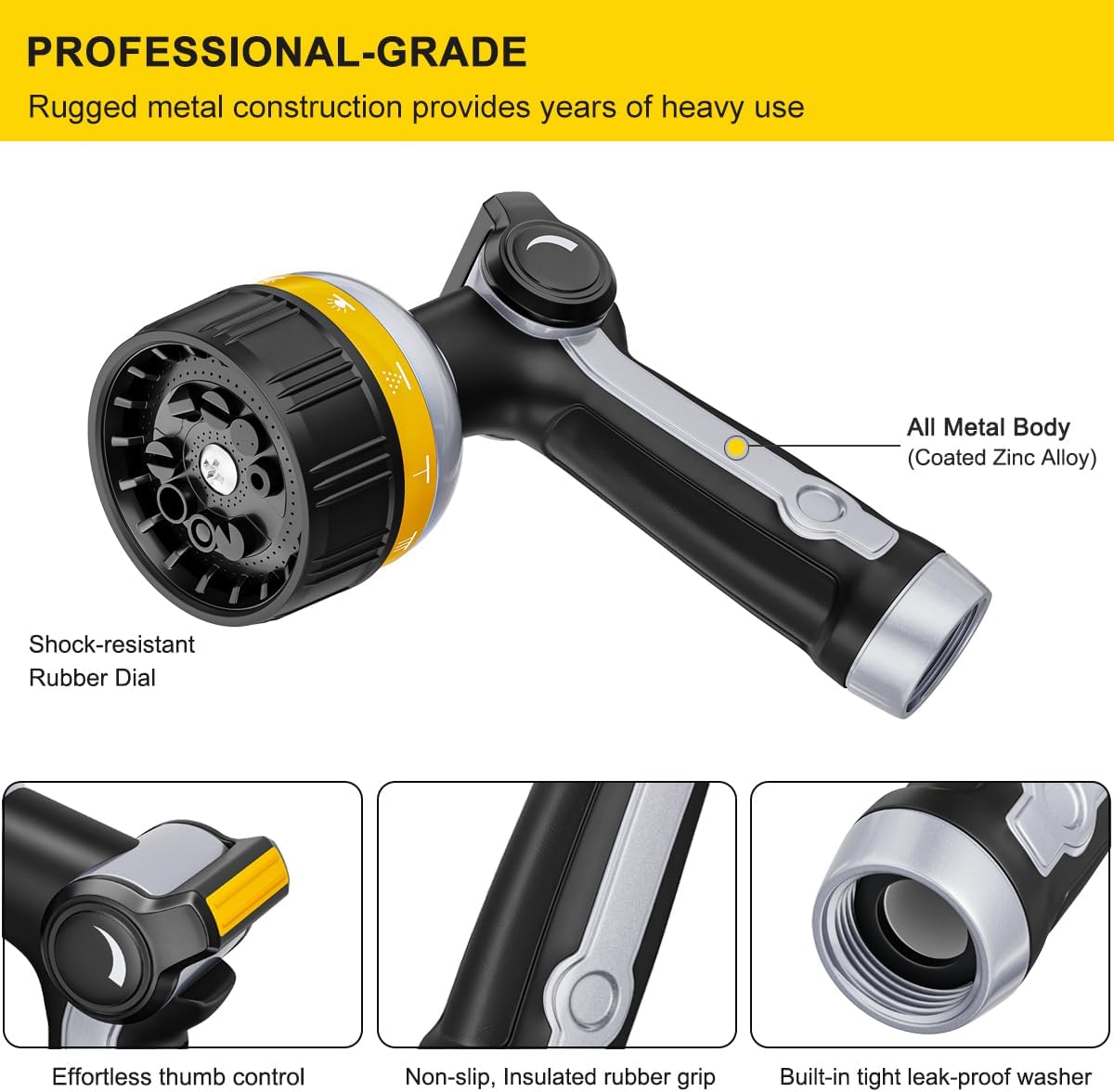 Heavy Duty Garden Hose Nozzle with 10 Spray Patterns