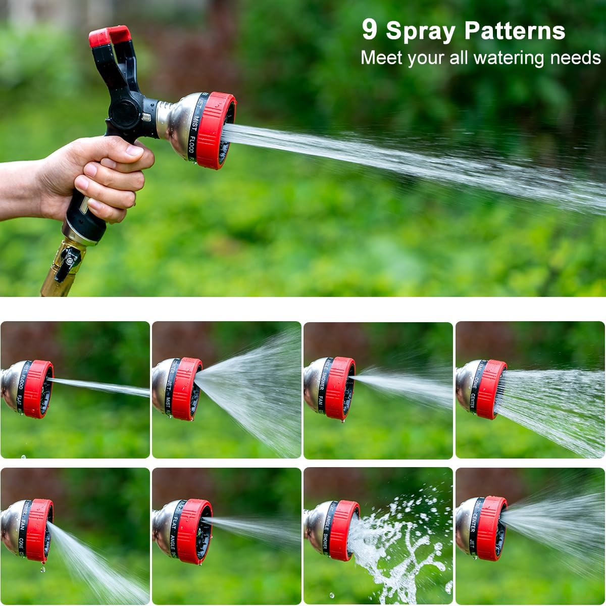 FANHAO Heavy Duty Fireman Style Garden Hose Nozzle - 9 Spray Modes - FANHAO