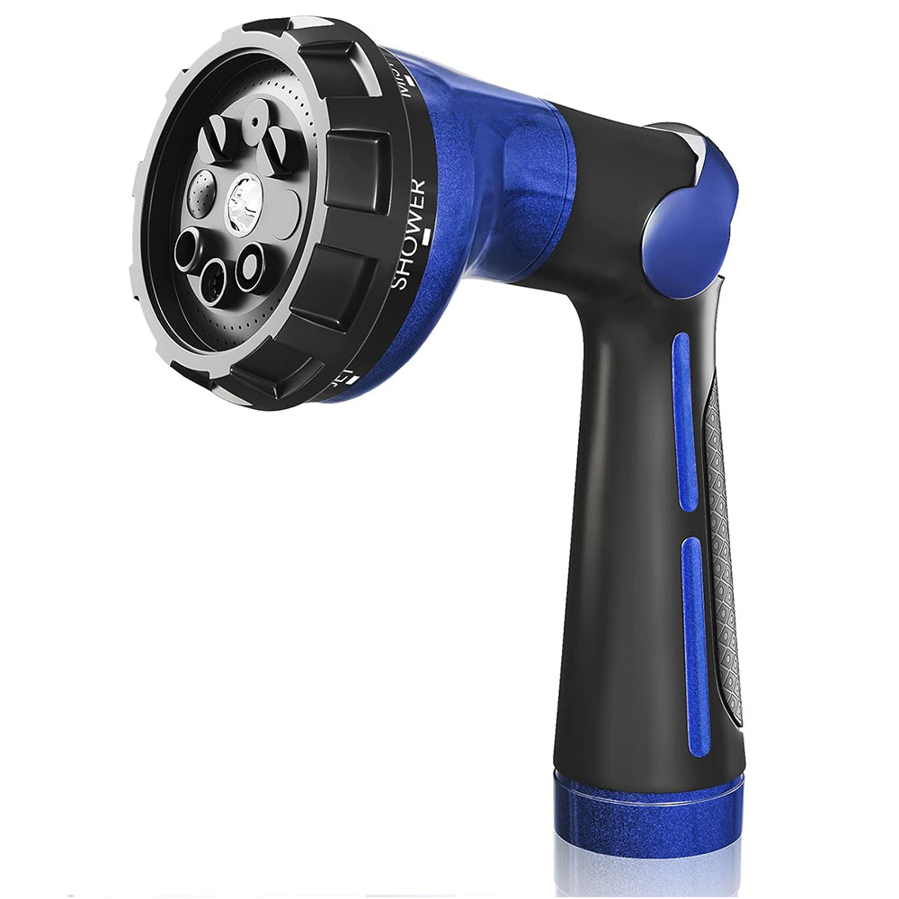FANHAO Garden Hose Nozzle 100% Heavy Duty Metal Water Hose Sprayer with 8 Spray Patterns-Blue - FANHAO
