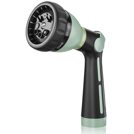 FANHAO Garden Hose Nozzle Heavy Duty, 100% Metal Water Hose Nozzle Sprayer with 8 Spray Patterns-Light Green - FANHAO