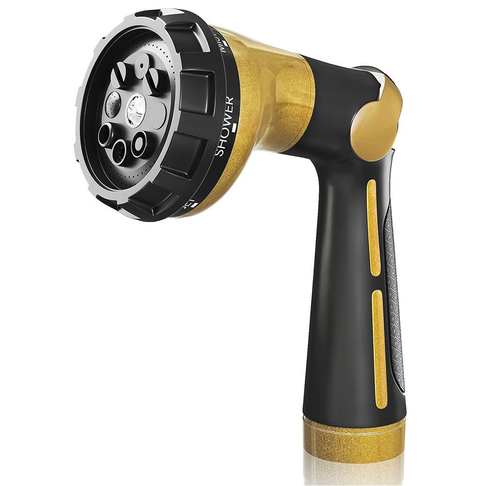 FANHAO Garden Hose Nozzle Heavy Duty,100% Metal Water Hose Sprayer with 8 Spray Patterns-Yellow - FANHAO