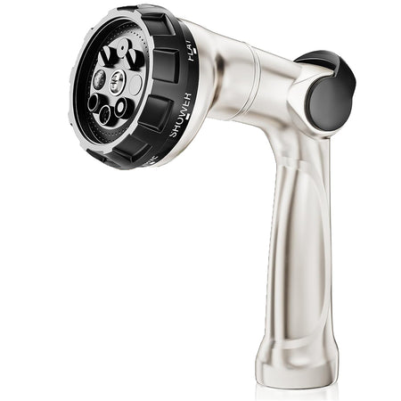 FANHAO Professional Heavy Duty Garden Hose Nozzle, 100% Metal Thumb Control Water Hose Sprayer with 8 Spray Patterns - FANHAO