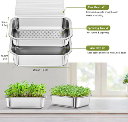 FANHAO 2-Pack Stainless Steel Sprouting Tray - FANHAO