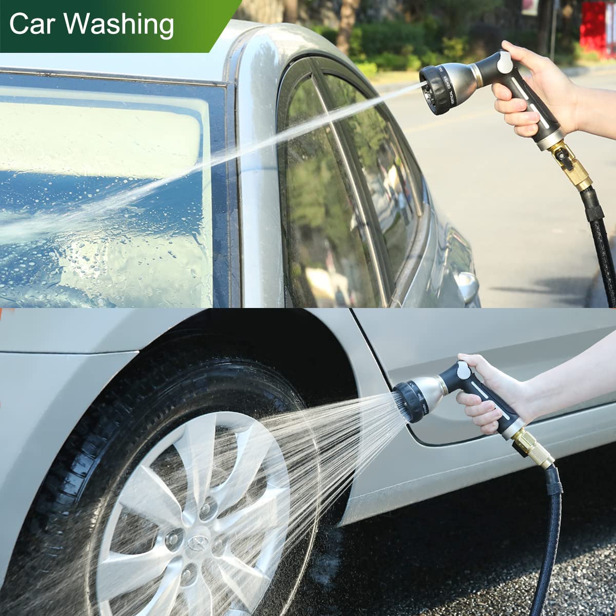 FANHAO Thumb Control Heavy-Duty 8-Pattern Metal Hose Nozzle - Black - FANHAO