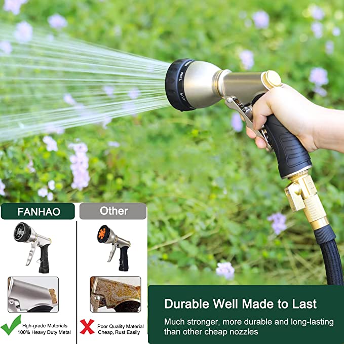 FANHAO Heavy-Duty Metal Hose Nozzle - 7 Spray Patterns, Ergonomic Grip - FANHAO