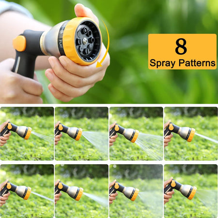 FANHAO Thumb Control Heavy-Duty 8-Pattern Metal Hose Nozzle - Black & Yellow - FANHAO