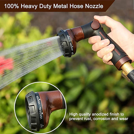 FANHAO Garden Hose Nozzle Heavy Duty, 100% Metal Water Hose Nozzle Sprayer with 8 Spray Patterns - FANHAO