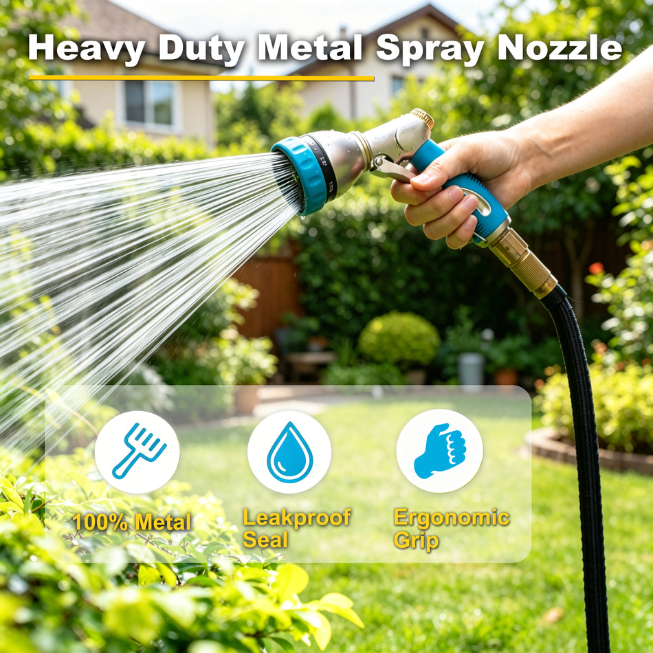 FANHAO Heavy Duty Garden Hose Nozzle, 100% Metal Water Nozzle with 8 Spray Patterns, High Pressure Hose Sprayer with Non-Slip Grip