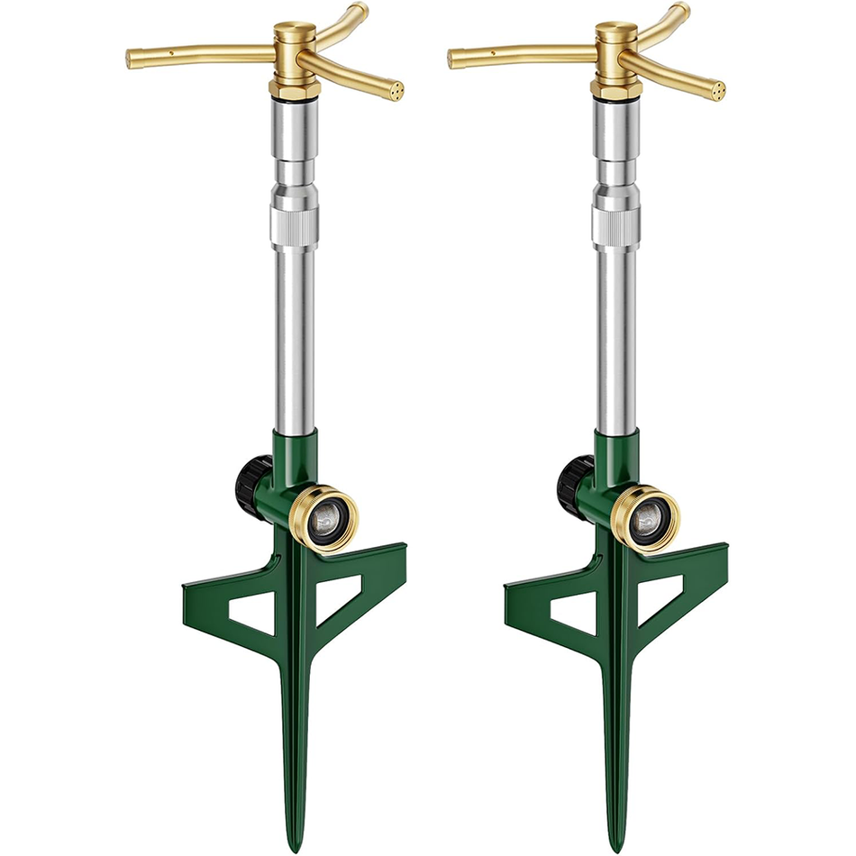 FANHAO 2 Pack Metal Lawn Sprinklers with Adjustable Telescoping Base for Large Area Coverage