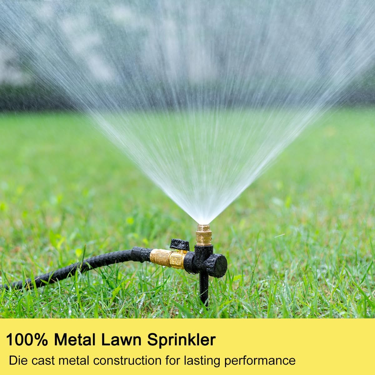 garden spray watering system FANHAO 2 Pack Metal Lawn Sprinkler for Yard, Automatic Garden Water Sprinkler on Spike Base-Black
