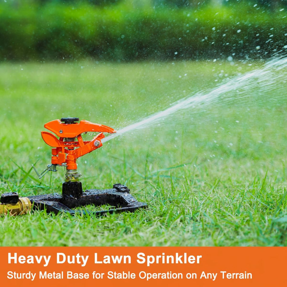 FANHAO Heavy Duty Pulsating Impact Sprinkler for Yard with All Metal Base, Covers Up to 5,800 Sq. Ft