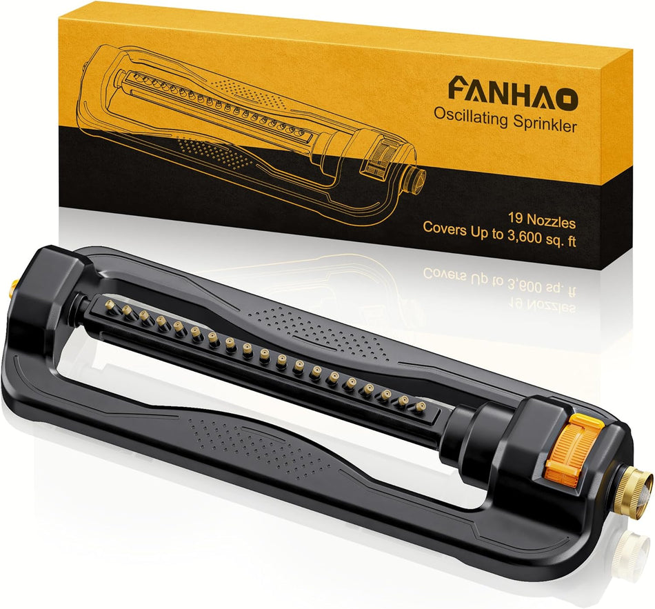 FANHAO Oscillating Sprinkler with 19 Precision Nozzles, Adjustable Range Watering System