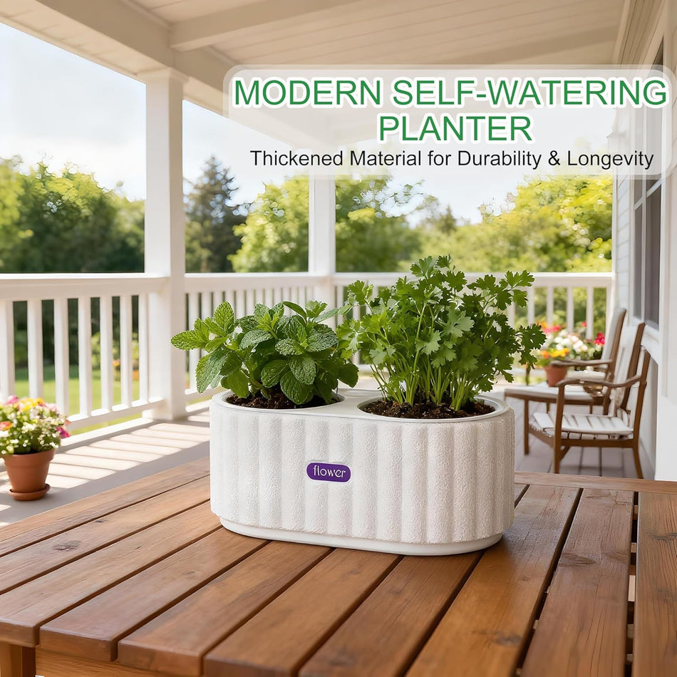 FANHAO 4-Inch Self Watering Planter, Dual Chamber Plastic Plant Pot with Drainage & Wick, Low Maintenance Indoor Flower Pot