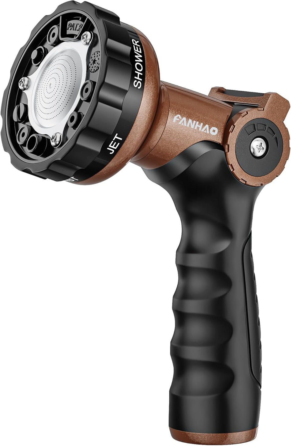 FANHAO Heavy Duty Garden Hose Nozzle, Metal Water Hose Sprayer with 6 Adjustable Patterns