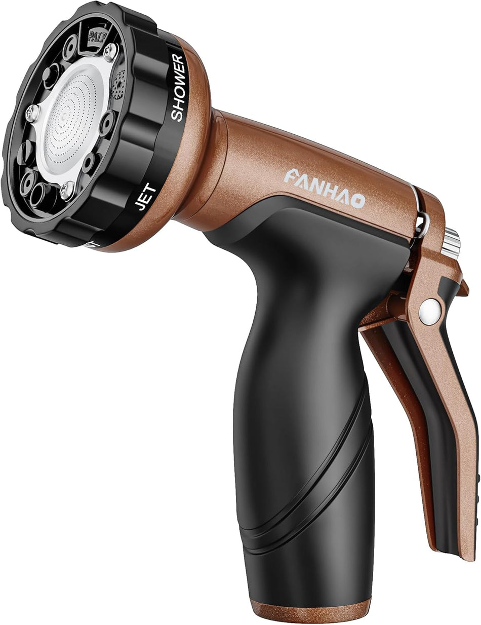 FANHAO Metal Garden Hose Nozzle, Heavy Duty Water Hose Sprayer with 6 Spray Patterns, Rear Trigger