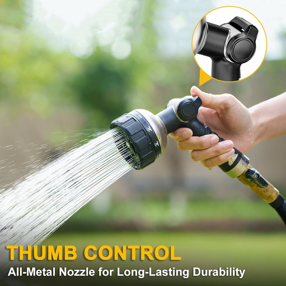 FANHAO Heavy Duty Garden Hose Nozzle, 100% Metal Water Hose Sprayer with 10 Spray Patterns