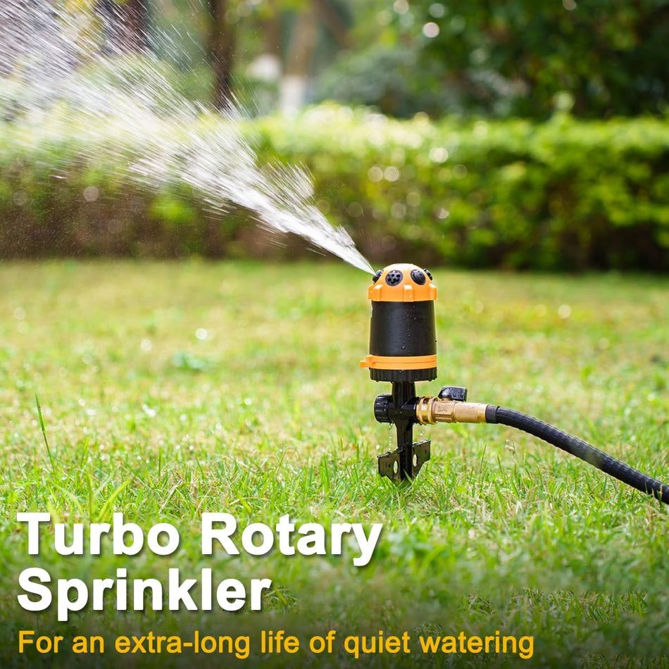 FANHAO Gear Drive Lawn Sprinkler with Metal Spike Base, 6-Pattern Heavy Duty Water Sprinkler System