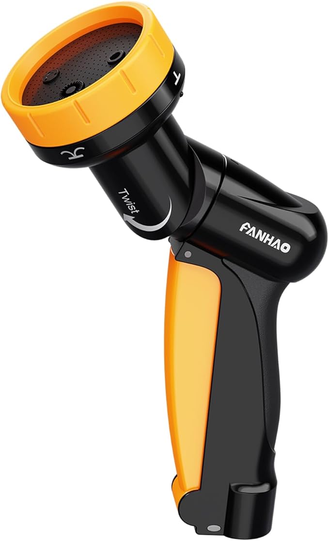 FANHAO 2-in-1 Rotating Garden Hose Nozzle with Sprinkler Function, High-impact ABS+PP Water Hose Sprayer with 4 Spray Patterns