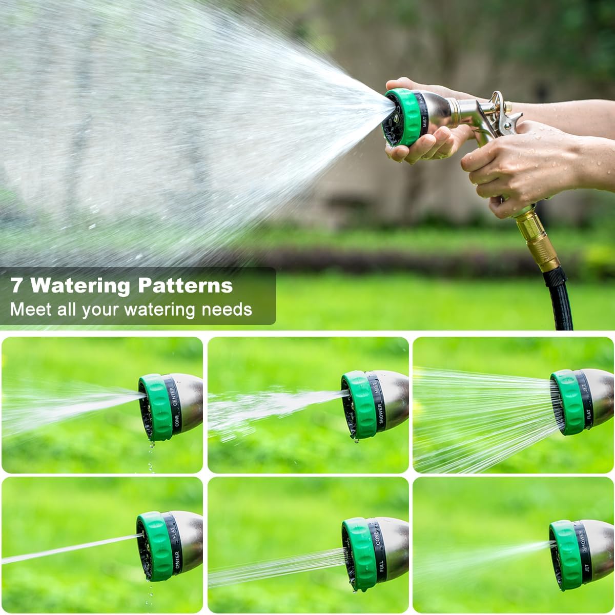 FANHAO Heavy Duty Metal Hose Nozzle - 7-Pattern, Ergonomic Rear Trigger - FANHAO