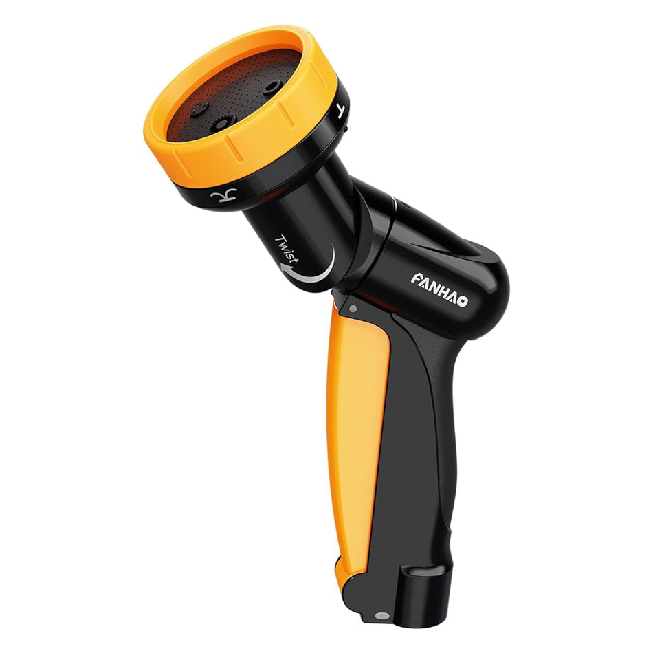 FANHAO 2-in-1 Rotating Garden Hose Nozzle with Sprinkler Function, High-impact ABS+PP Water Hose Sprayer with 4 Spray Patterns
